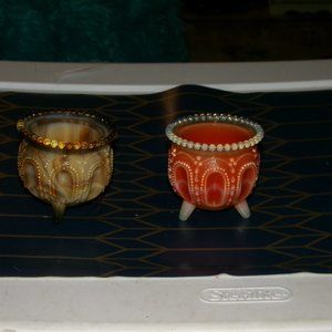 vintage Boyde slag glass toothpick holders. signed with a B .